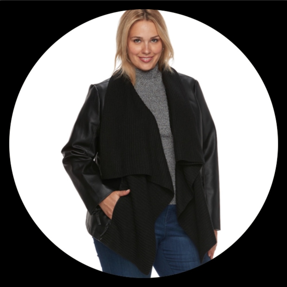 Women’s Apt. 9 Faux-Leather Ribbed Sweater Jacket